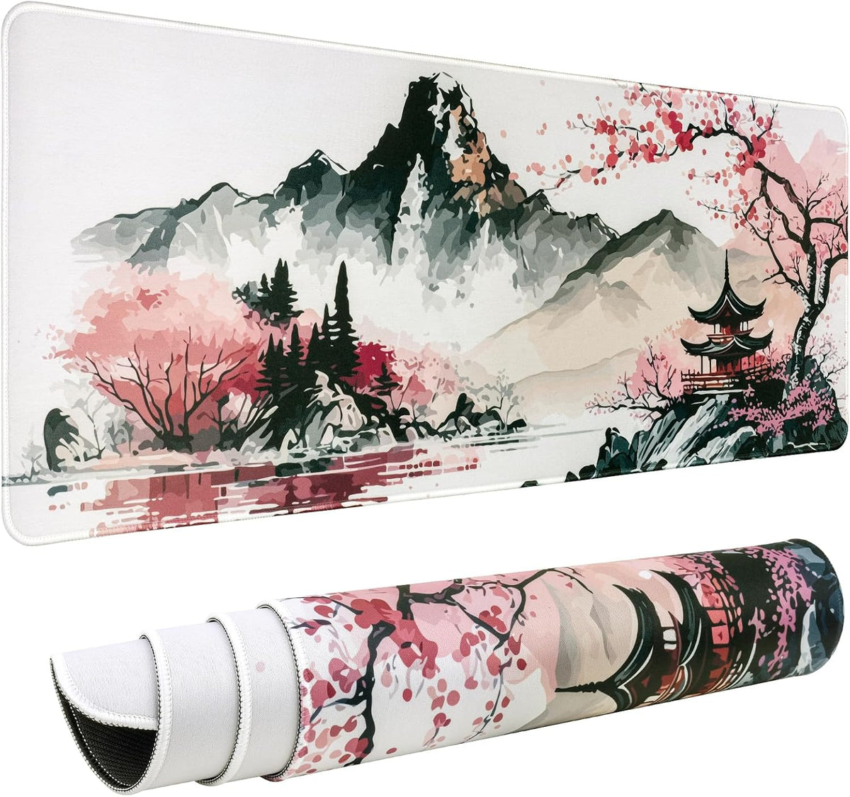 Large Mouse Mat Gaming Mouse Pad 31.5 X 11.8 in Desk Mat Desk Matnon-Slip Rubber Base, Waterproof Surface, Durable Stitched Edges, Laptop Desktop Mousepad (Sakura)