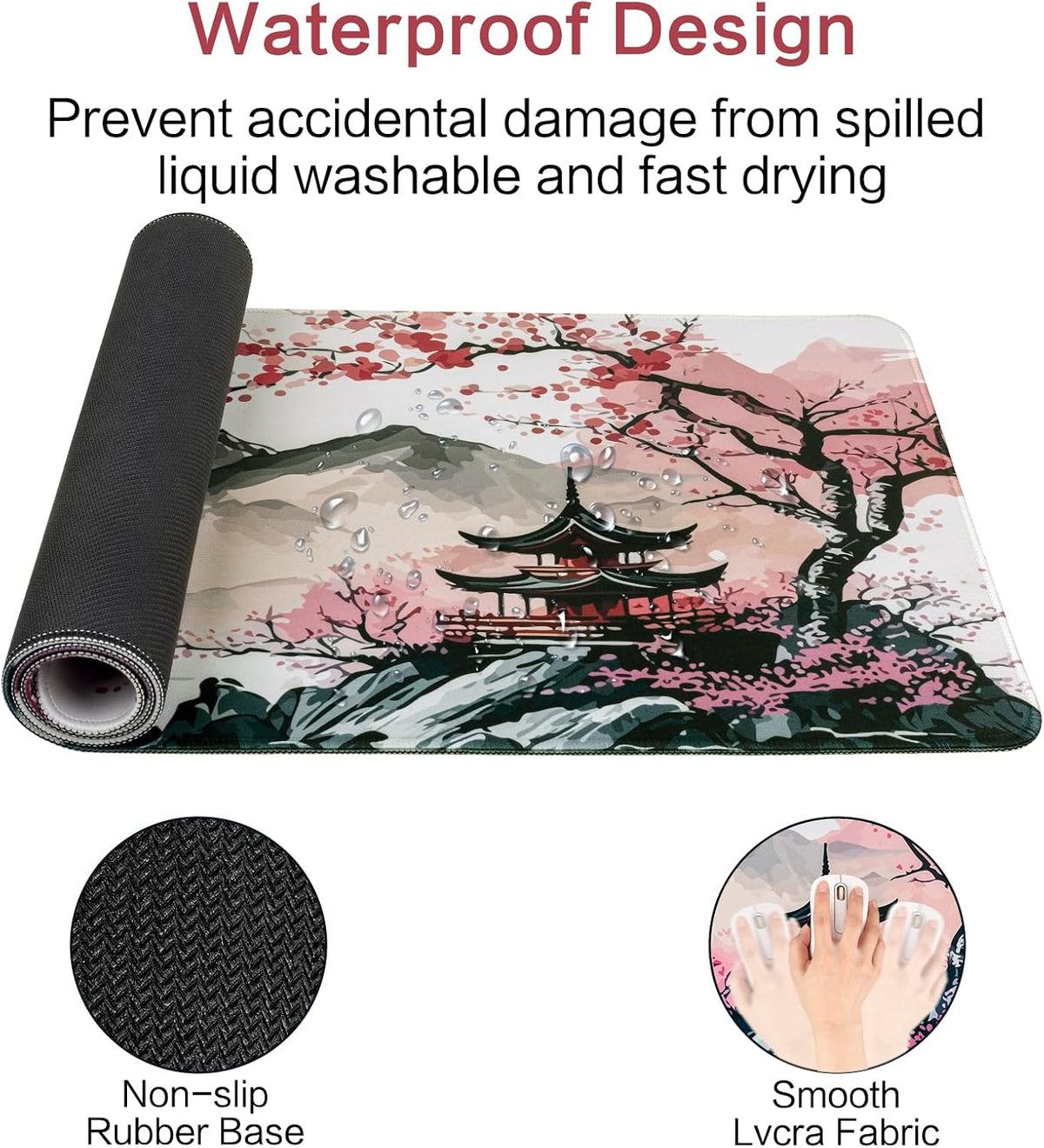 Large Mouse Mat Gaming Mouse Pad 31.5 X 11.8 in Desk Mat Desk Matnon-Slip Rubber Base, Waterproof Surface, Durable Stitched Edges, Laptop Desktop Mousepad (Sakura)