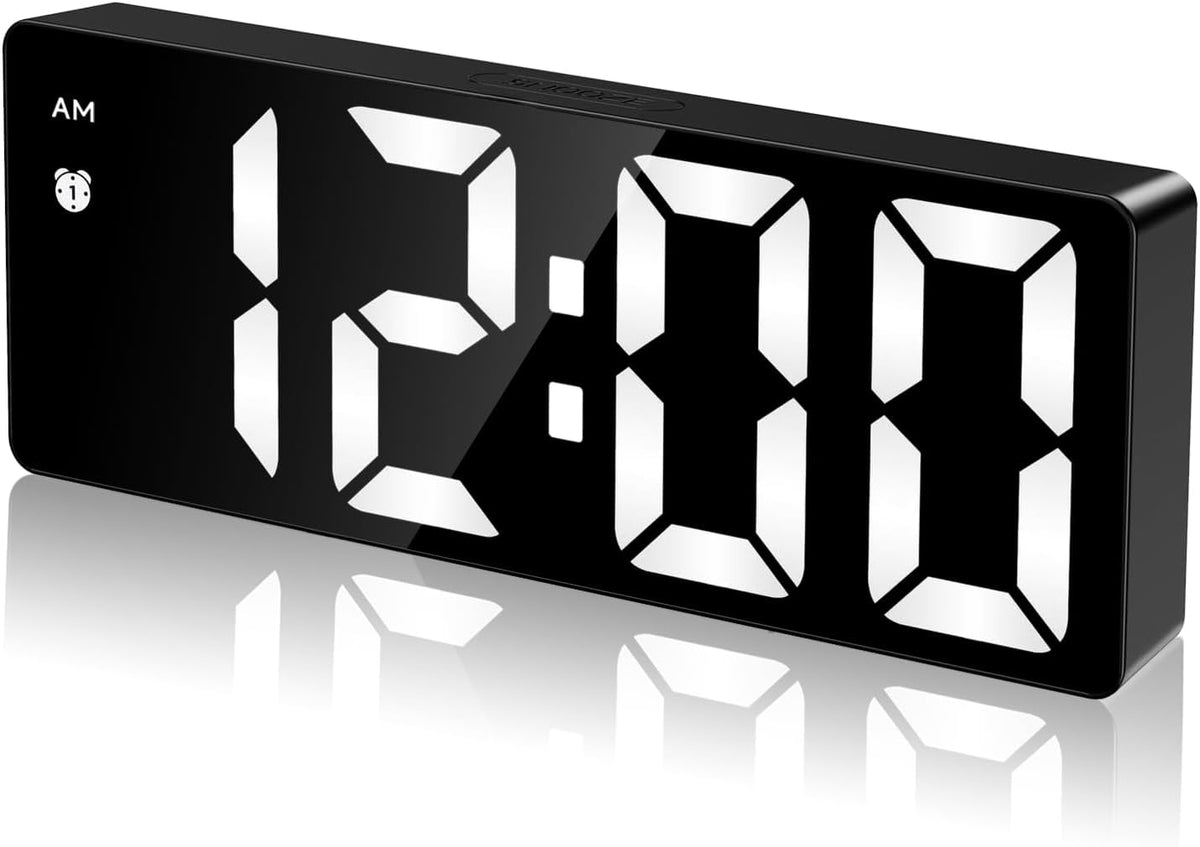 Bedside Digital Alarm Clock, Large LED Electronic Alarm Clocks with Snooze, Date, Temperature Display, Brightness Adjustable, 12/24H, Non Ticking Digital Clock, Usb/Battery Powered Bedroom Desk Clocks