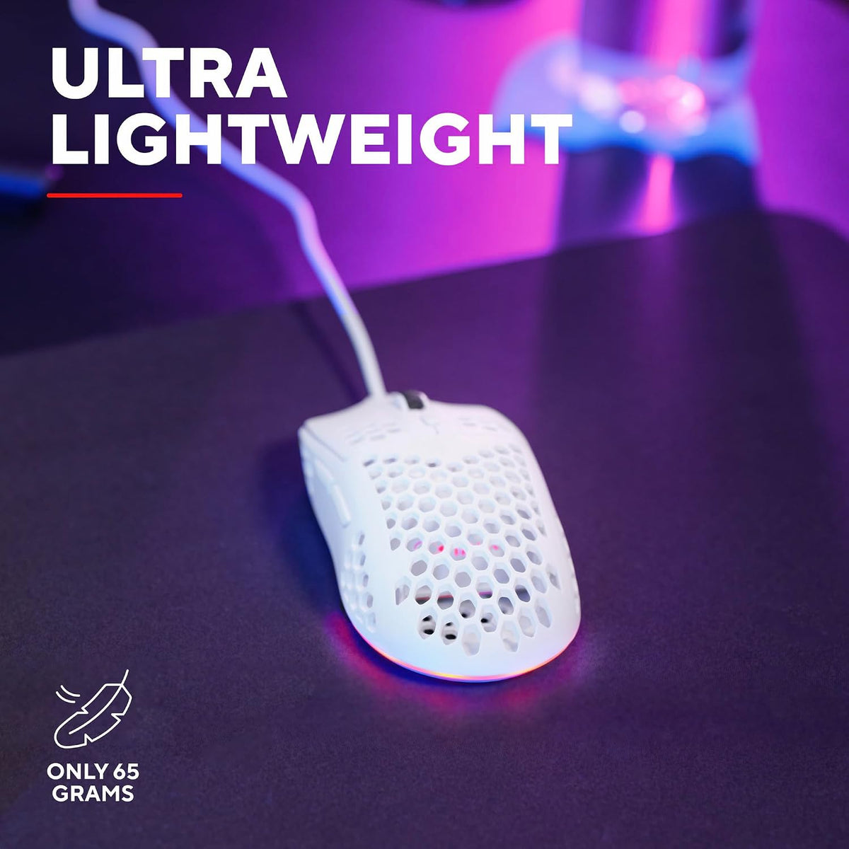 Helox USB White Gaming Mouse Superlight 65G