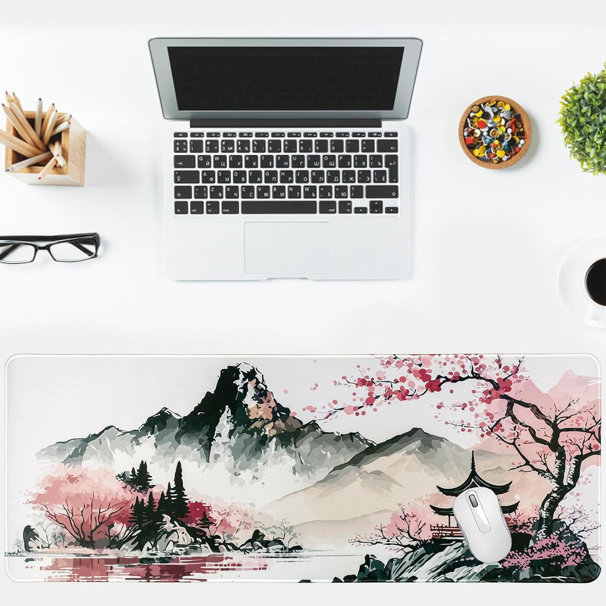 Large Mouse Mat Gaming Mouse Pad 31.5 X 11.8 in Desk Mat Desk Matnon-Slip Rubber Base, Waterproof Surface, Durable Stitched Edges, Laptop Desktop Mousepad (Sakura)